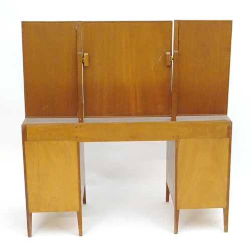 2213 - Vintage Retro, Mid-century: a Loughborough Furniture teak dressing table, with two flights of three ... 