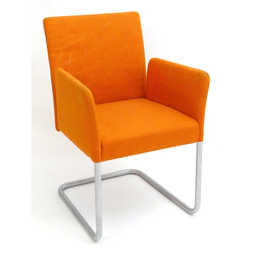 2224 - Vintage Retro, Mid-century: a Walter Knoll cantilever armchair with orange upholstery, approximately... 