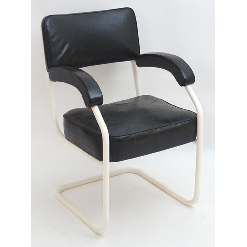 2234 - Vintage Retro, Mid-century: a 1960s cantilever chair, with black leather back rest and seat, support... 