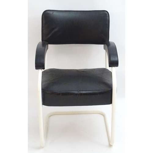 2234 - Vintage Retro, Mid-century: a 1960s cantilever chair, with black leather back rest and seat, support... 