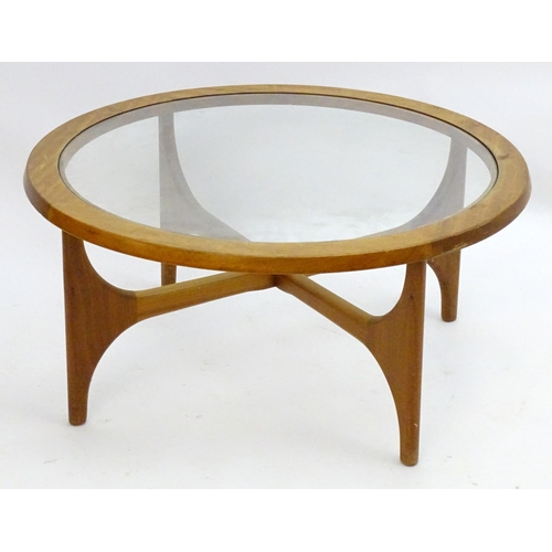 2235 - Vintage Retro, Mid-century: Stateroom by Stonehill, a teak coffee table with circular glazed top sup... 