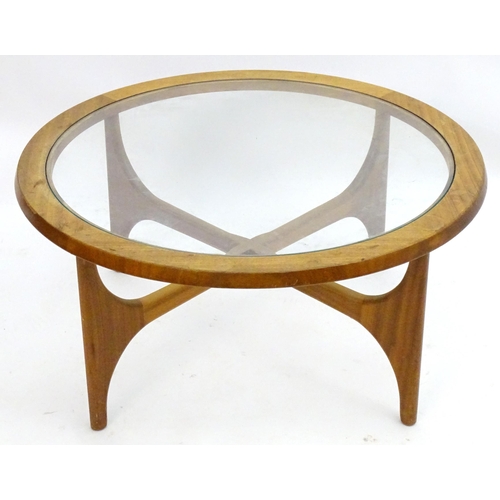 2235 - Vintage Retro, Mid-century: Stateroom by Stonehill, a teak coffee table with circular glazed top sup... 