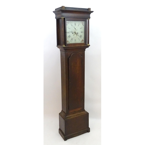 2281 - Francis Mee - Higham Ferrers : An oak cased 8-day long case clock with painted break arch 12