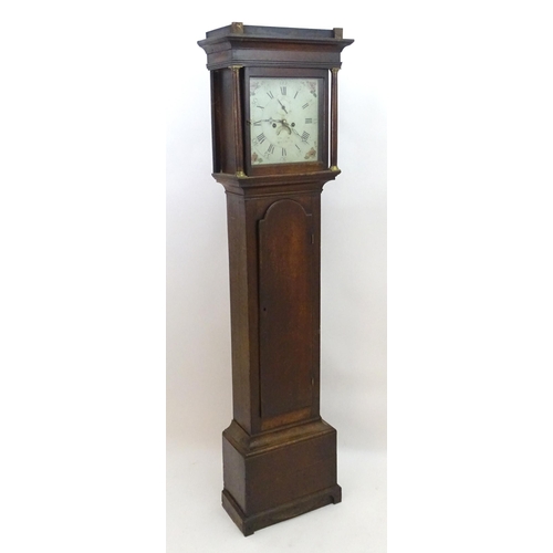 2281 - Francis Mee - Higham Ferrers : An oak cased 8-day long case clock with painted break arch 12