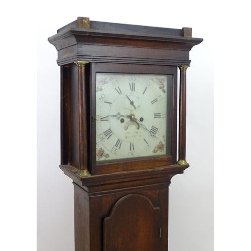 2281 - Francis Mee - Higham Ferrers : An oak cased 8-day long case clock with painted break arch 12