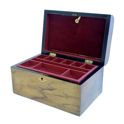 1359 - A late 19th / early 20thC walnut jewellery box with marquetry / parquetry detail to top and fitted l... 