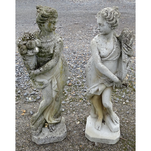 1587 - Garden & Architectural, Salvage: two mid 20thC reconstituted stone caryatid statues, each standing 3... 