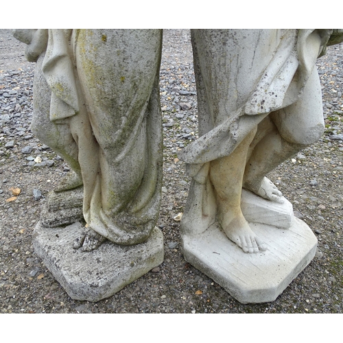 1587 - Garden & Architectural, Salvage: two mid 20thC reconstituted stone caryatid statues, each standing 3... 