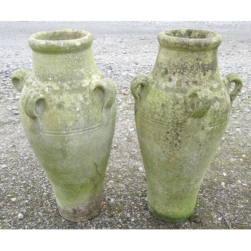 1588 - Garden & Architectural, Salvage: a pair of white terracotta amphora urns, each standing 24