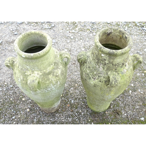 1588 - Garden & Architectural, Salvage: a pair of white terracotta amphora urns, each standing 24