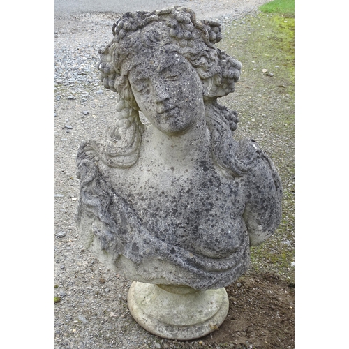 1589 - Garden & Architectural, Salvage: an early to mid 20thC reconstituted stone female Bacchanalian bust ... 