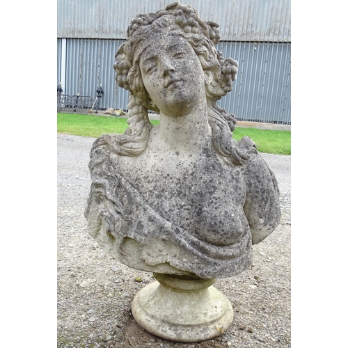 1589 - Garden & Architectural, Salvage: an early to mid 20thC reconstituted stone female Bacchanalian bust ... 