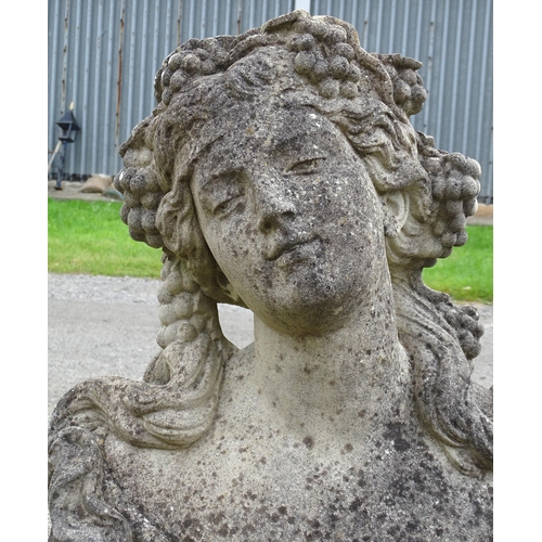 1589 - Garden & Architectural, Salvage: an early to mid 20thC reconstituted stone female Bacchanalian bust ... 