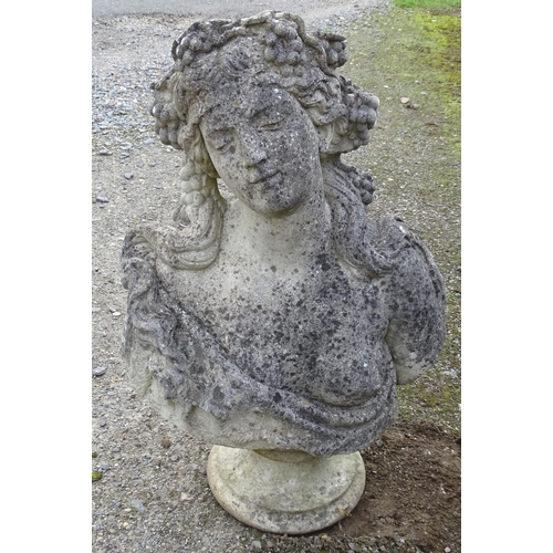 1589 - Garden & Architectural, Salvage: an early to mid 20thC reconstituted stone female Bacchanalian bust ... 