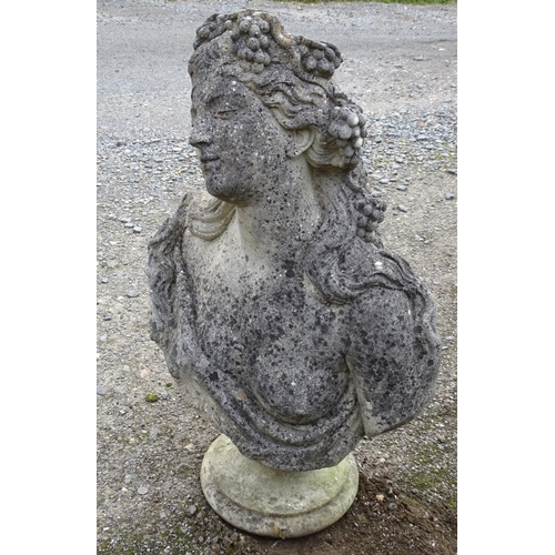 1589 - Garden & Architectural, Salvage: an early to mid 20thC reconstituted stone female Bacchanalian bust ... 