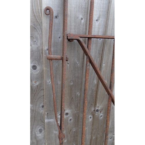 1593A - Garden & Architectural, Salvage: a 19thC blacksmith-made hand forged wrought iron gate with spear ti... 