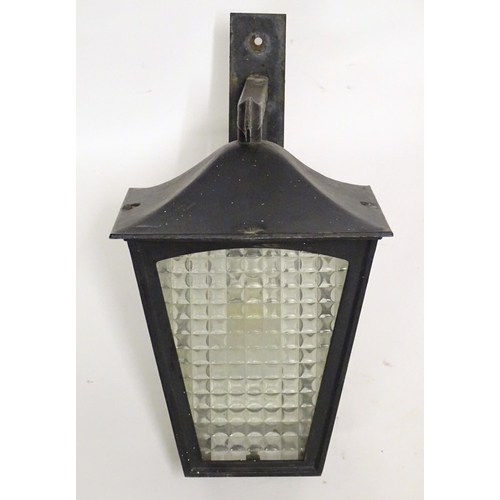 1598 - Garden & Architectural, Salvage: a 20thC exterior lantern / light, with blacked finish and glazed pa... 