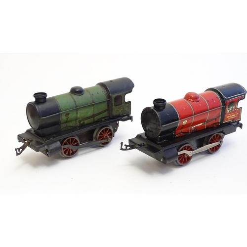 1490 - Toys: A quantity of assorted Hornby Meccano O gauge trains, to include a 4-4-0 clockwork locomotive ... 