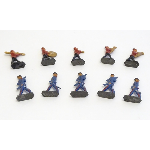 1491 - Toys: A quantity of lead models of marching band soldiers with instruments, Queen's Guard guardsmen,... 