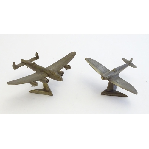 1493 - Toys: Two Royal Hampshire cast model aeroplanes / fighter planes comprising Lancaster and Spitfire, ... 