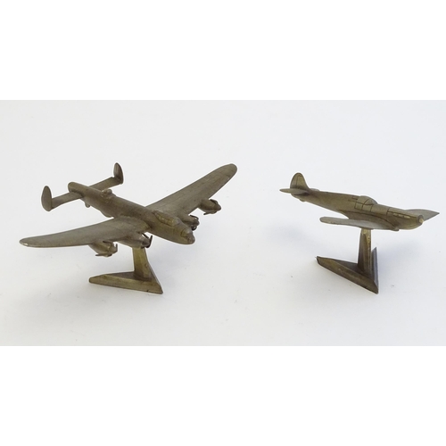 1493 - Toys: Two Royal Hampshire cast model aeroplanes / fighter planes comprising Lancaster and Spitfire, ... 