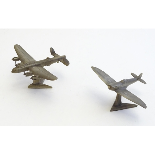 1493 - Toys: Two Royal Hampshire cast model aeroplanes / fighter planes comprising Lancaster and Spitfire, ... 