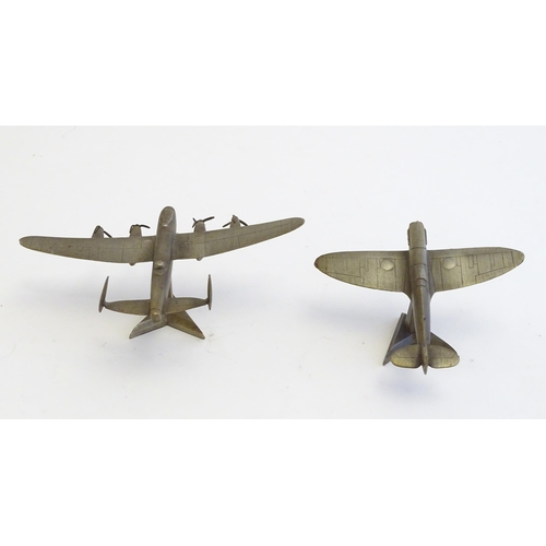 1493 - Toys: Two Royal Hampshire cast model aeroplanes / fighter planes comprising Lancaster and Spitfire, ... 