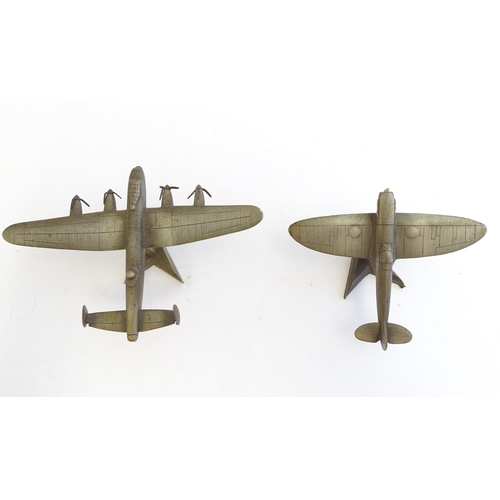 1493 - Toys: Two Royal Hampshire cast model aeroplanes / fighter planes comprising Lancaster and Spitfire, ... 