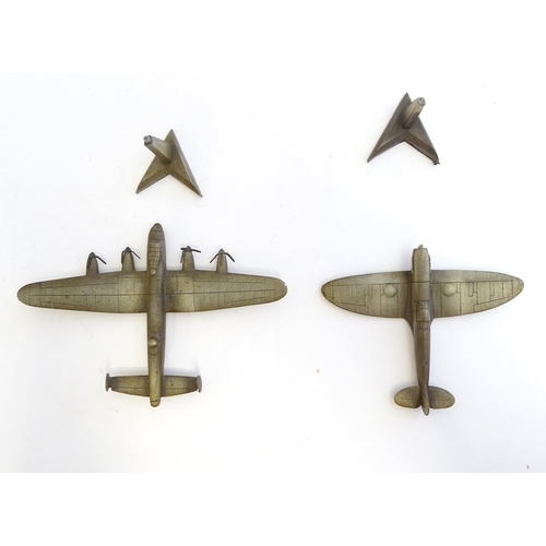 1493 - Toys: Two Royal Hampshire cast model aeroplanes / fighter planes comprising Lancaster and Spitfire, ... 