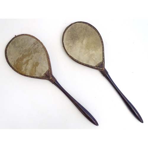 1496 - Toys: Two late 19th / early 20thC ping pong / whiff whaff / gossima paddles / bats.
With a J. Jacque... 