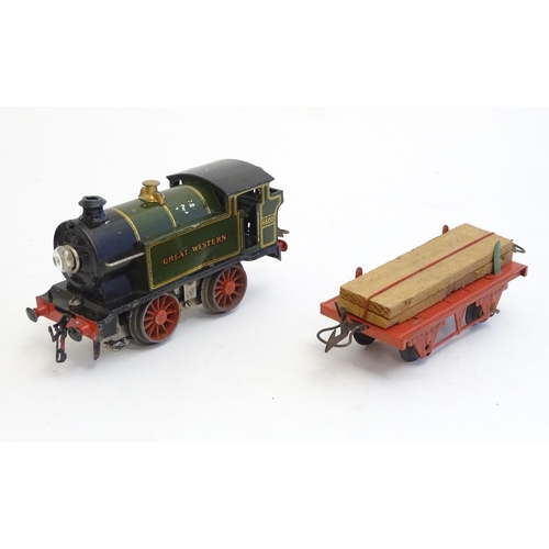 1497 - Toys: A quantity of Hornby Meccano O gauge trains and railway accessories comprising a 0-4-0 Great W... 