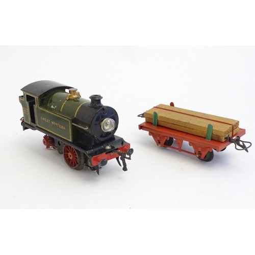 1497 - Toys: A quantity of Hornby Meccano O gauge trains and railway accessories comprising a 0-4-0 Great W... 