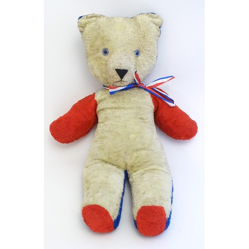 1502 - Toy: A Chad Valley 1953 Coronation red white and blue teddy bear. Approx. 25