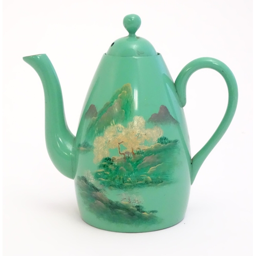 1516A - Toys: A Japanese green lacquer coffee wares comprising coffee pot, six cups and saucers and a rectan... 