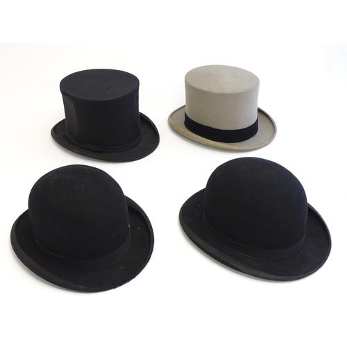 1556 - Vintage fashion accessories : Four assorted hats comprising two bowler hats by Lincoln Bennett, and ... 