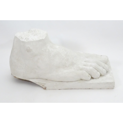 1466 - A 20thC plaster cast model of a right foot. With Aynhoe Park seal. Approx. 16