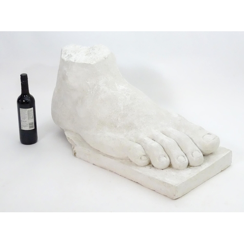 1466 - A 20thC plaster cast model of a right foot. With Aynhoe Park seal. Approx. 16