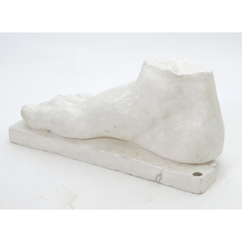 1466 - A 20thC plaster cast model of a right foot. With Aynhoe Park seal. Approx. 16