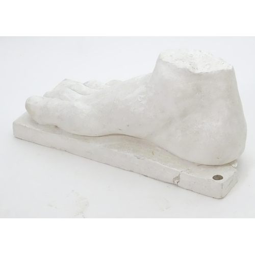 1466 - A 20thC plaster cast model of a right foot. With Aynhoe Park seal. Approx. 16