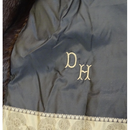 1550 - Vintage clothing / fashion: A 3/4 length vintage mink fur coat with embroidered initials inside 'DH'... 