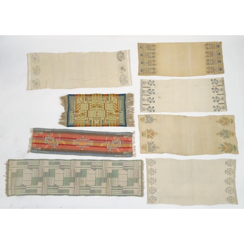 1565 - Five 19thC Turkish towels with embroidered floral and foliate decoration to each end. 
Together with... 