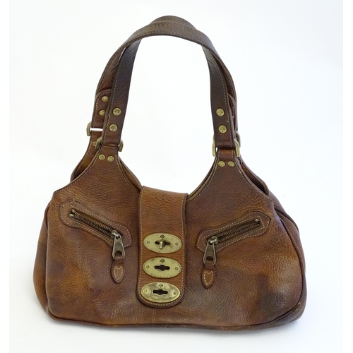 1574 - Vintage fashion accessories : A Mulberry leather Brompton handbag / purse with triple postmans lock ... 