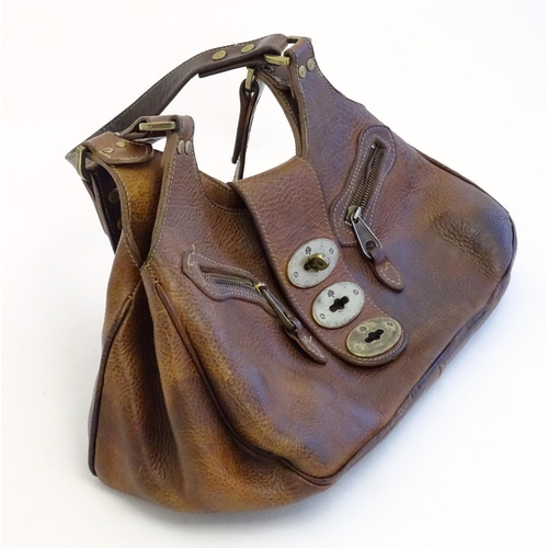 1574 - Vintage fashion accessories : A Mulberry leather Brompton handbag / purse with triple postmans lock ... 