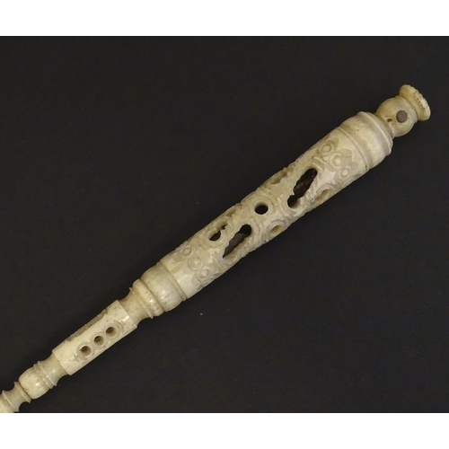 1260A - A Victorian bone letter opener / pen / stanhope with carved and pierced detail, the stanhope depicti... 