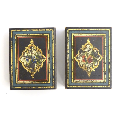 1221 - Two late 19th / early 20thC Continental boxes decorated with a scrolled vignette with floral detail ... 