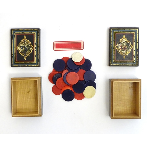 1221 - Two late 19th / early 20thC Continental boxes decorated with a scrolled vignette with floral detail ... 