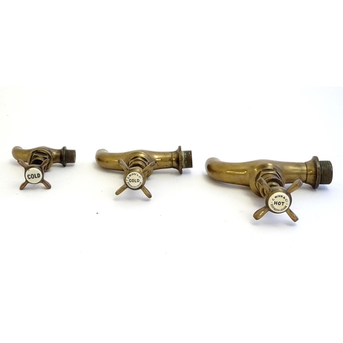 1459 - Three assorted Victorian brass taps. Largest approx. 6 3/4