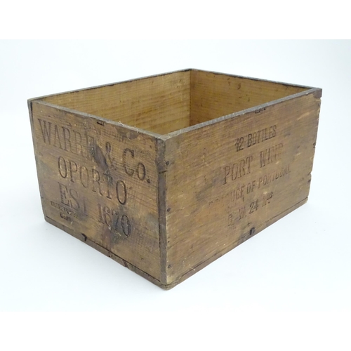 1465 - A 20thC wooden port wine box, marked Produce of Portugal 1946. Approx. 9 1/2