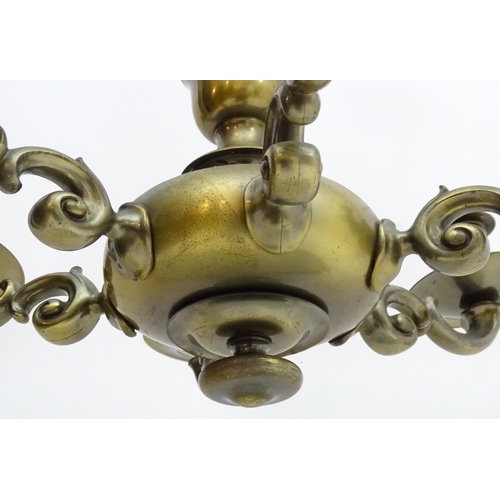 2237 - A late 19thC Dutch chandelier / electrolier, the pendant light with six scrolling branches. Approx 2... 