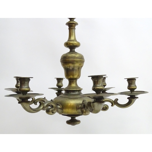 2237 - A late 19thC Dutch chandelier / electrolier, the pendant light with six scrolling branches. Approx 2... 